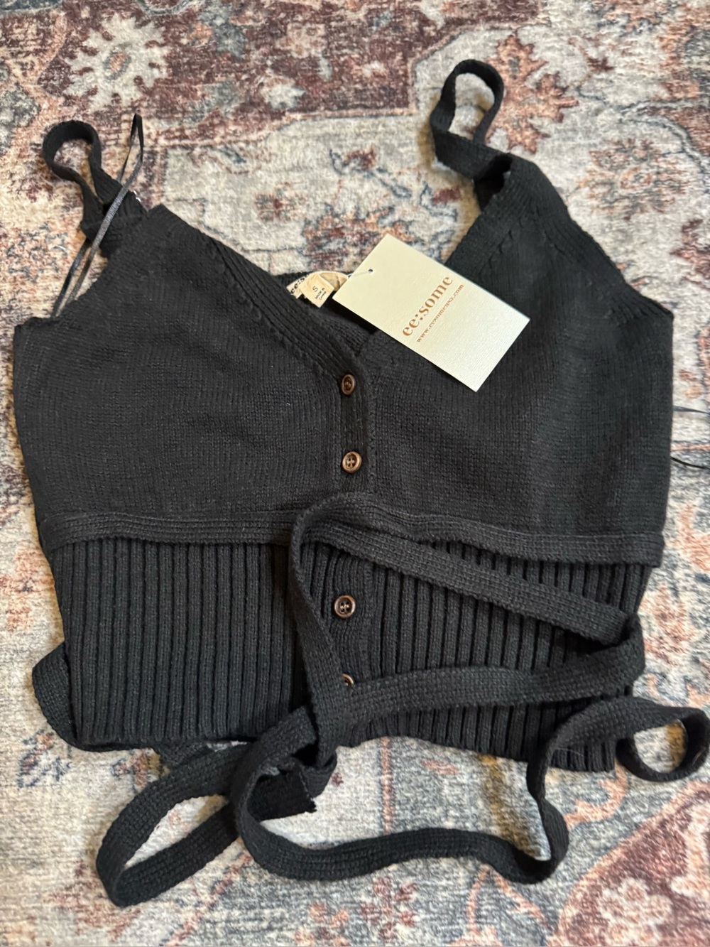 Eesome Black Ribbed Knit Crop Cardigan